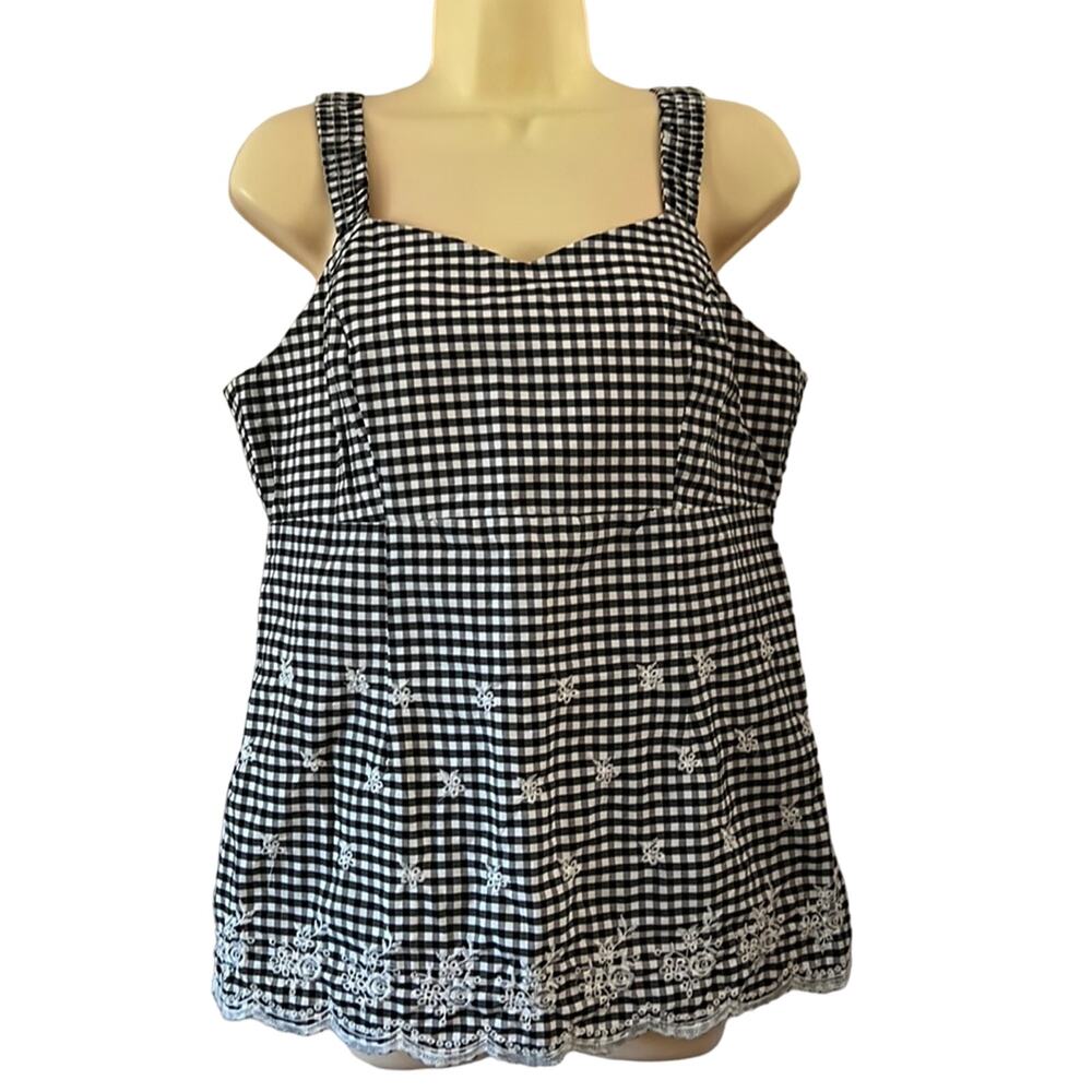 Dressbarn M Black & White Check Sleeveless Blouse Retro Look Country Vibe